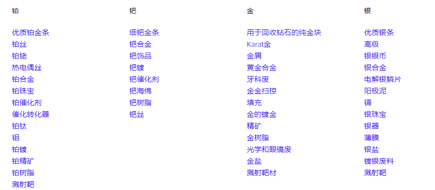 废贵金属回收范围
