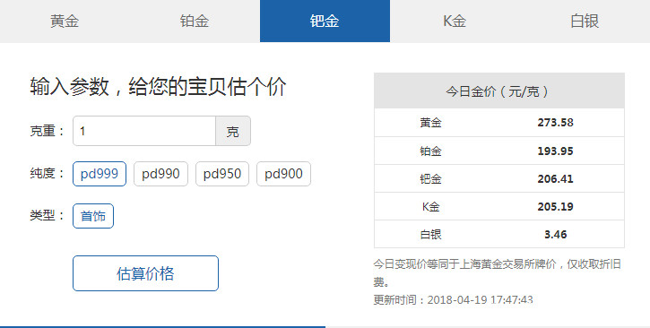 钯金回收价格查询 钯金回收多少钱一克