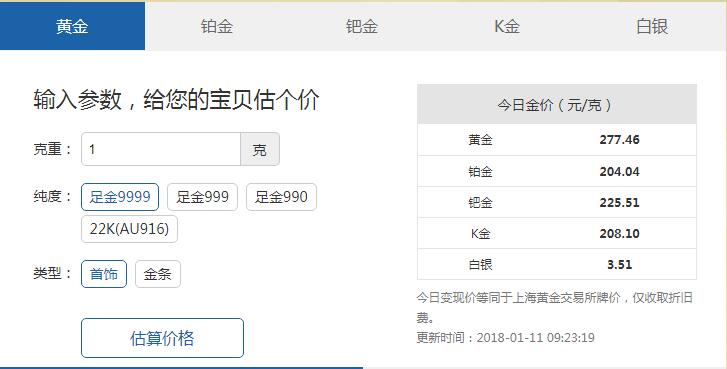 今日黄金回收价格2018